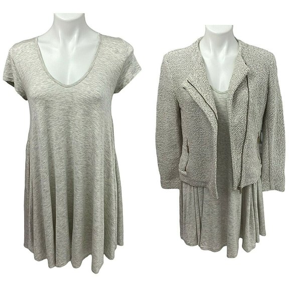 Lot of 2 Dress Blazer Combo Small Ann Taylor V Neck Short Sleeve Swing Gray - Picture 1 of 12